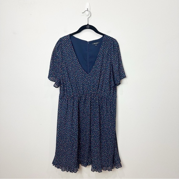 Madewell Flutter Sleeve Navy Sugar Dot Dress - Picture 3 of 8
